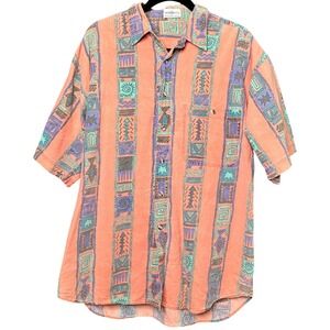 Sostanza Vintage 90 Abstract Geometric Tribal Print Short Sleeve Button Up Shirt